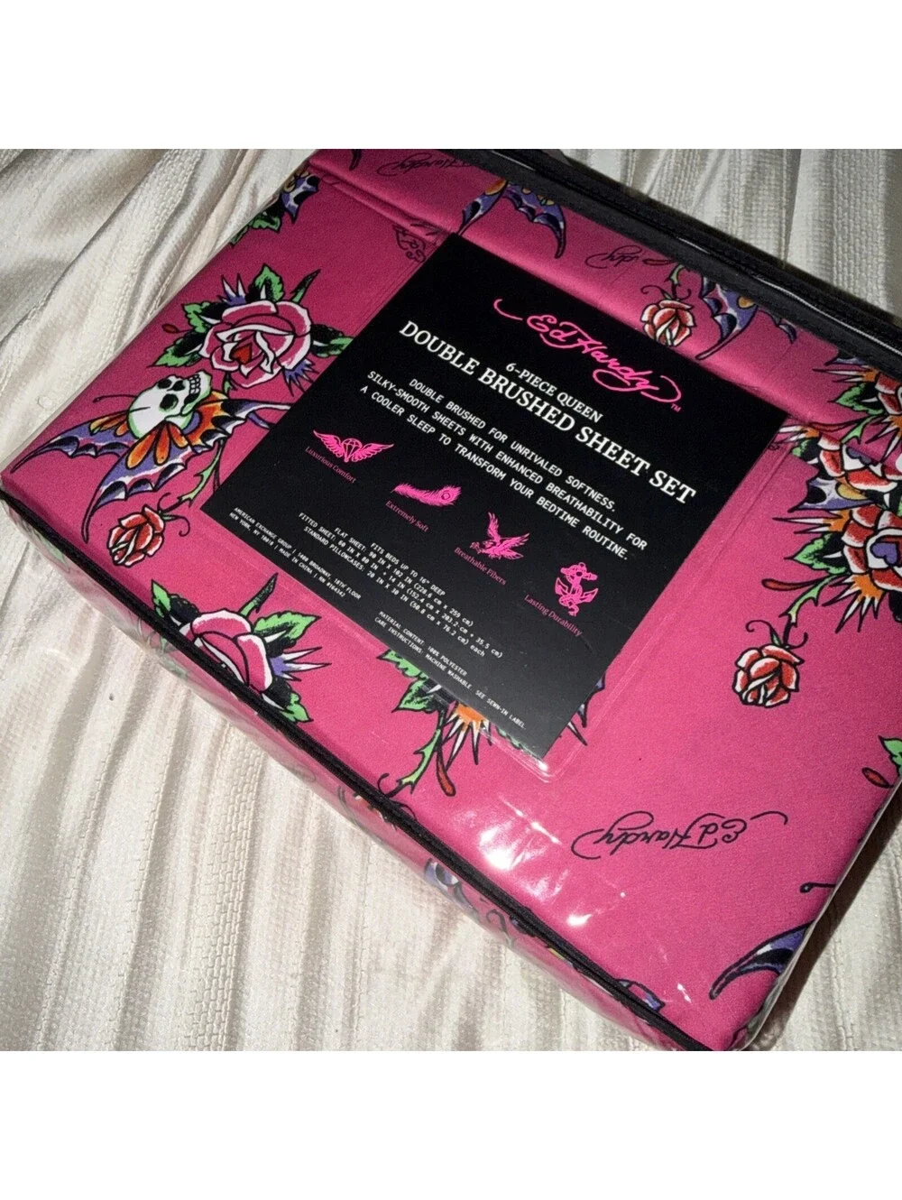 Ed Hardy Pink Six Piece Queen Sheet Set.